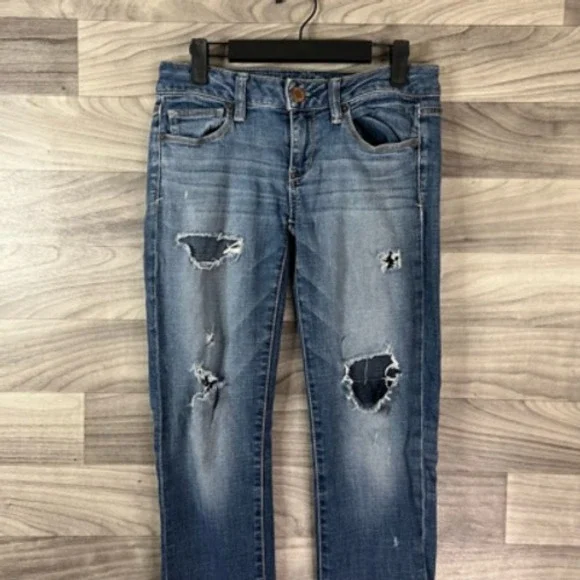 American Eagle Outfitters Skinny Jeans Womens 4 Blue Distressed Stone Wash Denim - Picture 5 of 12